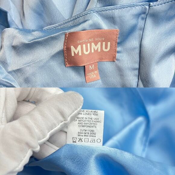 Show Me Your MuMu Blue Backless Wrap Midi Dress - Picture 2 of 7